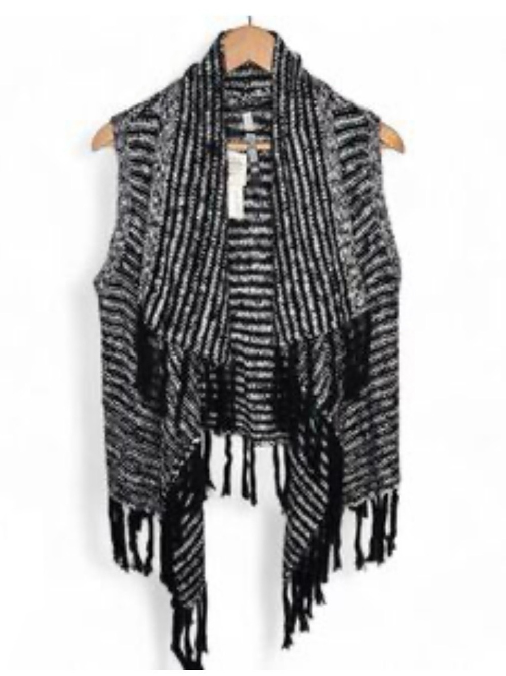 Kensie Fringe Open-Front Knit Sweater Vest